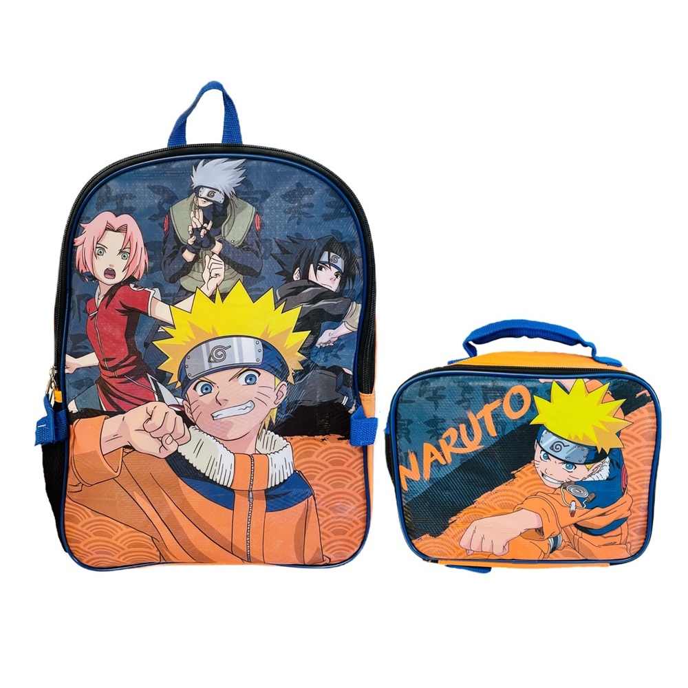 Naruto Shippuden Backpack Insulated Lunch Box School Lunch Bag Set of 2 NEW